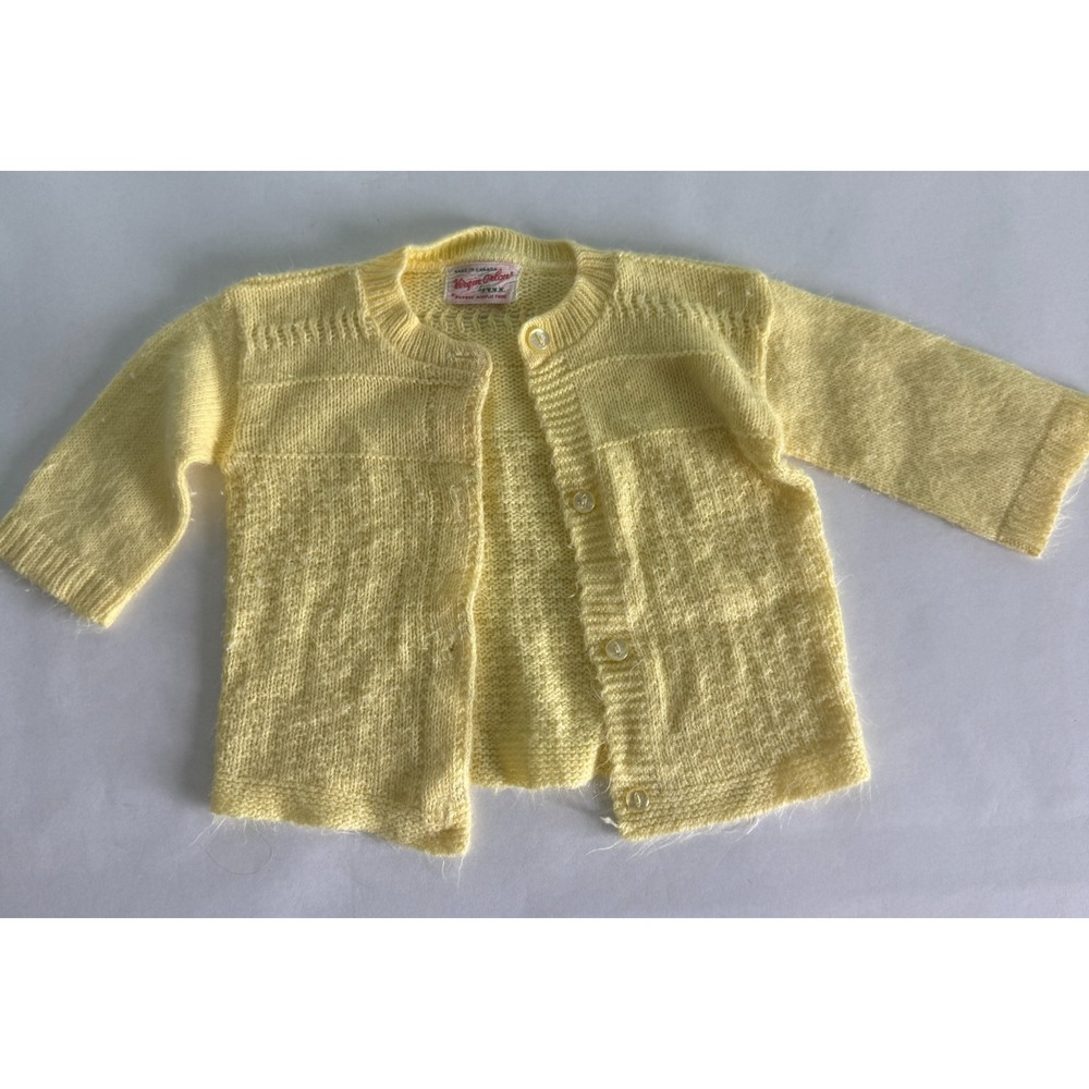 Vintage Orlon Acrylic Knit Infant Cardigan Yellow Baby made in Canada